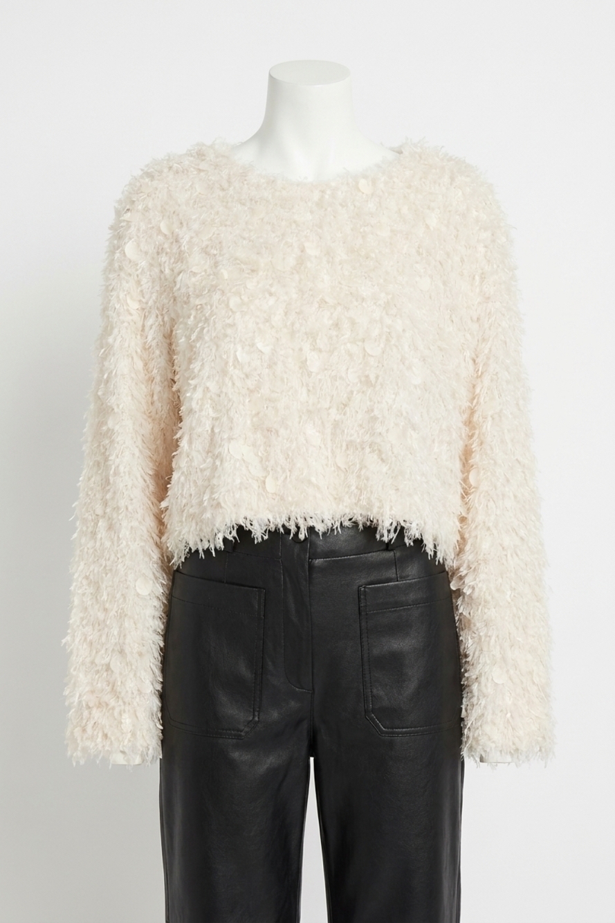 NEW MABLE erna fringe sweater top in cream